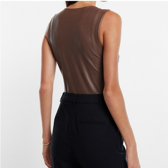 Express Body Contour Faux Leather bodysuit. - Picture 5 of 10